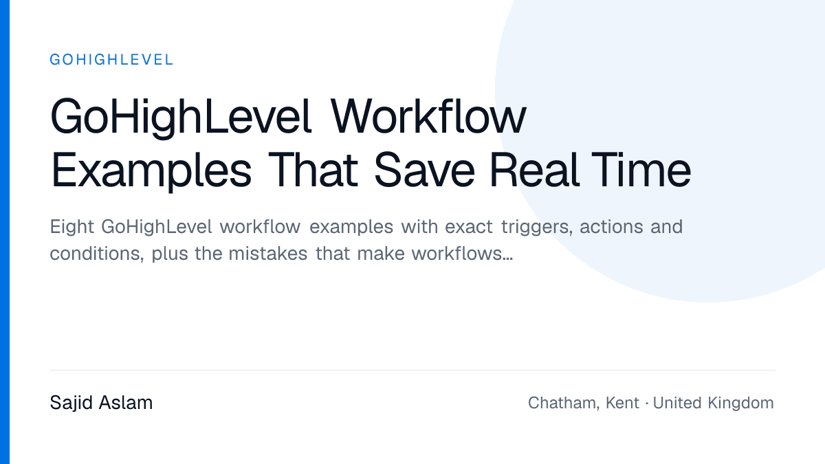 GoHighLevel workflow builder showing a trigger, wait steps, if/else branch and SMS actions